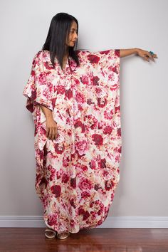 Kaftan maxi dress with floral print | Pink Boho dress | A Loose fit summer dress,  FU1C Pink Boho Dress, Boho Fashion Over 40, Fashion Over 50 Fifty Not Frumpy, White Blouses, One Shoulder Prom Dress, Dress With Floral Print, Spring Dresses Women, Kaftan Maxi Dress, Women White Blouse