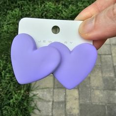 One New Pair Of Heart Earrings Large Heart Earrings Acrylic Push Back Light Purple Color Hand-Made Trendy Purple Heart Earrings, Clay Heart, Light Purple Color, Earrings Acrylic, Back Light, Earrings Purple, Large Heart, Heart Stud Earrings, Heart Studs