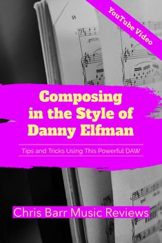 the cover of composing in the style of dany elfman, with music notes