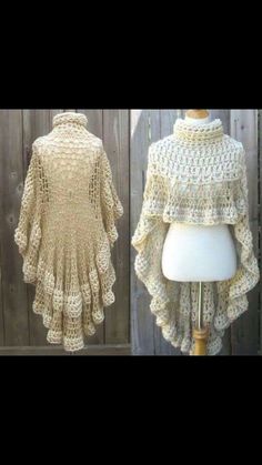 two crocheted sweaters sitting on top of a mannequin