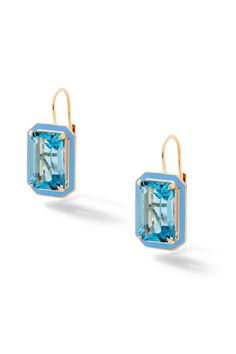 Make a statement day or night. These earrings add the perfect amount of sparkle for any occasion. Customize with your choice of rectangular-shaped colored lab-created gemstones and matching colored enamel. Art Deco Inspired Jewelry, Gold Art Deco Earrings, Alison Lou, Emerald Blue, Studded Nails, Deco Earrings, Gem Earrings, Gold Art Deco, Gold Stud Earrings