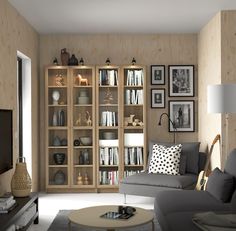 a living room filled with furniture and lots of books