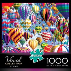 a puzzle with many colorful hot air balloons