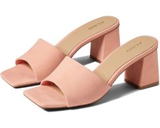 Elegant Square Toe Summer Slides, Summer Slides With Branded Heel Counter And Open Toe, Formal Summer Slides With Block Heel, Cushioned Footbed Sandals With Square Toe For Summer, Summer Slip-on Sandals With Padded Heel, Summer Slip-on Heels With Branded Heel Counter, Formal Slide Sandals For Summer, Formal Summer Slide Sandals, Evening Slides For Summer