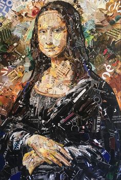 a painting of a woman's face with many words all over her body and hands