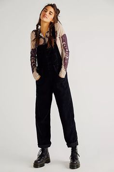 Ziggy Cord Overalls | Free People Black Overalls Outfit Fall, Overalls Outfit Fall, Ziggy Overalls, Black Overalls Outfit, Barista Outfits, Cord Overalls, Tomboy Femme, Overalls Outfit, Corduroy Overalls