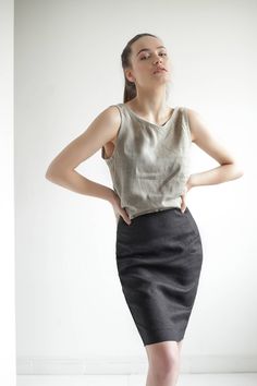 "Elevate your linen game in this casual pencil skirt styled with an invisible zipper closure at the back. Made from softened Lithuanian linen. FABRIC: 100% Softened Lithuanian Linen COLOR: Please choose the desired color from the side menu. STYLE: Mini length high waist pencil skirt with invisible zipper closure at the back. SIZE CHART (body measurements): 2 US/ 6 AU/ 34 EU: Bust 31.5\" (80 cm) , Waist 23\" (59 cm), Hips 35\" (88 cm) 4 US/ 8 AU/ 36 EU: Bust 33\" (84 cm) , Waist 25\" (63,5 cm), H Elegant Linen Pencil Skirt, Fitted Linen Pencil Skirt, Chic Fitted Linen Skirt, Knee-length Linen Skirt For Work, Fitted Linen Long Skirt, Chic Linen Mini Skirt, Linen Skirt For Workwear, Relaxed Linen Workwear Skirt, Relaxed Linen Skirt For Workwear