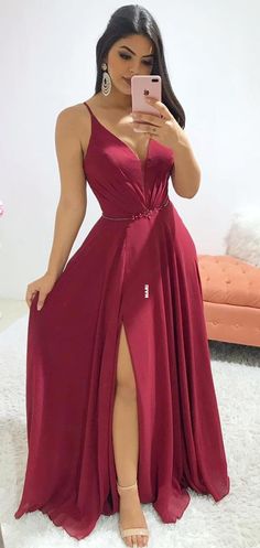 Vestidos Color Vino, Party Dresses Long, Long Party Dresses, Prom Dresses Burgundy, Burgundy Bridesmaid Dresses Long, Dresses Burgundy, Burgundy Prom, Chiffon Party Dress, Prom Dresses 2019