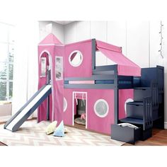 a child's play house with a slide and stairs to the top bunk bed