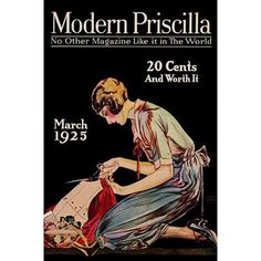 an advertisement for the modern pisclia magazine, featuring a woman working on sewing