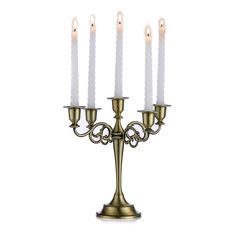 a brass candelabra with five candles