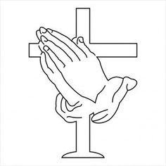 the hands of two people are praying at the cross coloring page for kids and adults