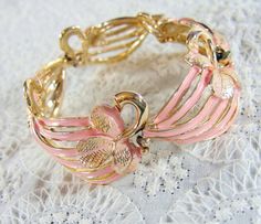 Vintage Strawberry Bracelet Pink Enamel by AVintageJewelryChest, $59.00 Spring Vintage Gold Jewelry, Gold Vintage Jewelry For Spring, Vintage Spring Wedding Jewelry, Vintage Pink Bracelets For Wedding, Retro Enamel Bracelets For Gift, Retro Enamel Bracelets For Gifts, Retro Enamel Bracelet For Gift, Vintage Pink Wedding Bracelets, Vintage Pink Wedding Bracelet