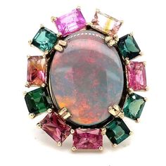 Opal and Tourmaline Ring at Regard Jewelry in Austin TX Multicolor Tourmaline Rings With Gemstone Accents, Multicolor Oval Tourmaline Rings, Oval Multicolor Tourmaline Rings, Austin Tx, Big Rings, Tourmaline Ring, Black Opal, Antique Collection, Tourmaline