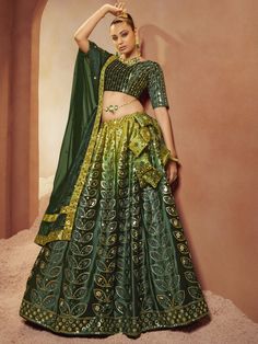 Green Velvet Embroidered Lehenga Choli - Inddus.com Dark Green Lehenga, Choli Style, Chaniya Choli For Navratri, Choli For Navratri, Trendy Lehenga, Elegant Lehenga, Lehenga Choli For Wedding, Lehenga For Wedding, Lehenga Online Shopping