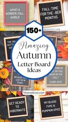 the words amazing autumn letter board ideas are displayed