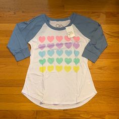 Bnwt Womens Chaser Top. Blue Top With Rainbow Print For Spring, Blue Tops With Rainbow Print For Spring, Casual Blue Tops With Rainbow Print, Blue Tops With Heart Print For Spring, Blue Heart Print Tops For Spring, Spring Blue Heart Print Tops, Blue Heart Print Top For Summer, Pink Blue, Color Blue