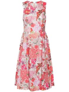 pink cotton all-over floral print V-neck concealed rear zip fastening sleeveless A-line skirt straight hem mid-length Marni Dress, Midi Dress Pink, Skirt Straight, Yellow Midi Dress, Cotton Midi Dress, Pink Midi Dress, Midi Shirt Dress, Black Shirt Dress, Exclusive Fashion