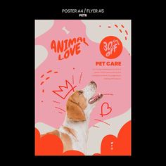 an animal love poster with a dog looking up