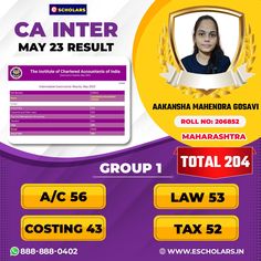 the poster for ca inter result is displayed in front of a purple and yellow background