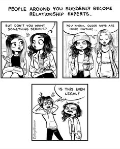 comic strip with two girls talking to each other and one saying people around you shouldn't