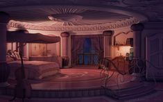 an artistic rendering of a bedroom in the style of disney's beauty and the beast