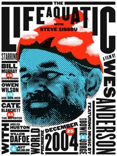 a poster with the words life aquatic and an image of a man's face