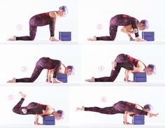 a woman is doing yoga poses on the floor