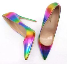 Beautiful Colorful rainbow multi Colored Pointed Toe Women Stiletto High heel shoe Bling Sunglasses, Funky Shoes, Lip Shapes, Womens Stilettos, Rainbow High, Kinds Of Shoes, Colorful Rainbow, Rainbow Print, Fabulous Shoes