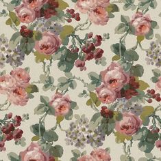 a floral wallpaper with pink, red and green flowers