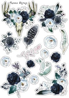 an assortment of flowers and antelope stickers on a white background with the words,