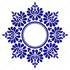 a blue circular frame with leaves on it