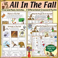 all in the fall worksheet with pictures and activities to help students learn how to read