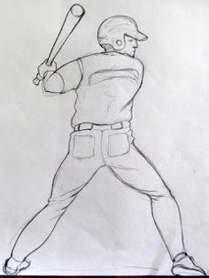 a drawing of a baseball player holding a bat