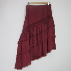 Tularosa Asymmetric Layered Ruffle/Lace Skirt New With Tags Burgundy Red Viscose Lined Side Zipper Size: Large Waist: 32" Length: 36' (Longest Point) / 27" (Shortest Point) Burgundy Long Skirt, Red Asymmetrical Ruffled Skirt, Red Asymmetrical Skirt With Ruffles, Red Asymmetrical Summer Bottoms, Asymmetrical Red Summer Bottoms, Asymmetrical Red Bottoms For Summer, Laneway Outfits, Thrift Wishlist, Lady In Waiting