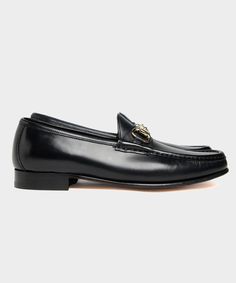 Yuketen Moc Ischia Horsebit Loafer in Black - Todd Snyder Traditional Formal Loafers With Rubber Sole, Luxury Loafers With Tang Buckle And Round Toe, Luxury Moc Toe Tassel Loafers For Galas, Luxury Slip-on Loafers With Tang Buckle, Luxury Loafers With Tang Buckle And Plain Toe, Classic Black Loafers With Horsebit Detail, Luxury Plain Toe Loafers With Tang Buckle, Classic Loafers With Horsebit Detail For Galas, Classic Formal Loafers With Tang Buckle