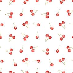 cherries on a white background with green stems