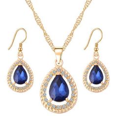 Luxury Crystal Necklace & Earrings Fashion Wedding Jewelry Set-Jewelry Sets-Innovato Design-Blue-Innovato Design Blue Crystal Jewelry Set For Anniversary, Blue Teardrop Cubic Zirconia Jewelry Sets, Blue Cubic Zirconia Teardrop Jewelry Sets, Elegant Blue Bridal Sets Gift, Sapphire Jewelry Sets For Wedding, Sapphire Crystal Jewelry For Wedding, Blue Teardrop Jewelry Sets For Formal Occasions, Royal Blue Crystal Jewelry For Wedding, Elegant Sapphire Jewelry For Anniversary