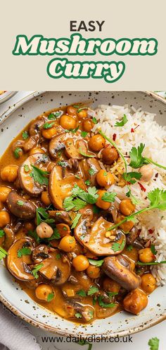 Mushroom Curry Easy Vegan Lunch Ideas, Lunch Ideas Vegan, Rice Curry, Mushroom Curry, Vegan Grocery List, Low Salt Diet, Easy Vegan Lunch, Vegan Lunch Ideas, Serve Over Rice