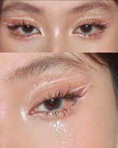 Sparkly Makeup Looks Simple, Dousing Eye Makeup, Almond Nails Douyin, Flirty Makeup Looks, White And Gold Makeup Looks, Subtle Fairy Makeup, Cute Makeup Looks Aesthetic, Makeup For White Dress, Cloud Makeup