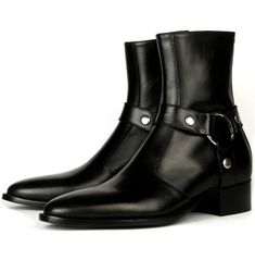 Handmade men black leather zip boots with cuban heel, engineer boots, winter biker boots, ankle boots High Boots For Men, Kirk Hammet, Timeless Boots, Oxford Brogues, Cuban Heels, Harness Boots, Boots For Men, Leather Harness, Formal Shoes