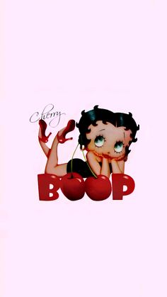 an image of a woman holding a cherries on top of the word boop