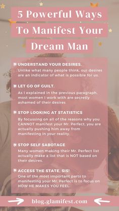 the 5 powerful ways to manfest your dream man infographical poster with text