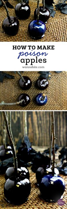 some black rocks sitting on top of a woven table cloth with text overlay that says how to make painted apples