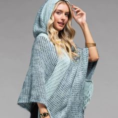 Keep Cozy And Stylish In Our Mint Hooded Mesh Poncho! This Classic Knit Comes With An Intricately Designed Tassel Accent, Perfect For Adding A Little Pizzazz To Any Look. Made Of 100% Acrylic With Measurements Of L 35.5" W 36" + Tassel 4.5", It's Sure To Keep You Comfy And Chic Wherever Life Takes You! Layer It On And Get Ready To Make A Statement! This Item Is One Size Fits Most Between 00-12 & Xxs-Xl Please Select One Size Option When Purchasing All Other Sizes Are Listed For Exposure Cozy Winter Poncho For Cold Weather, Cozy Soft Knit Winter Poncho, Casual Knitted Poncho For Winter, Casual Hooded Poncho For Cold Weather, Casual Hooded Poncho For Spring, Casual Hooded Spring Poncho, Hooded Poncho For Cold Weather In Fall, Hooded Poncho For Cold Weather And Fall, Winter Hooded Poncho One Size