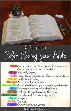 an open bible with the title 5 steps to color coloring your bible