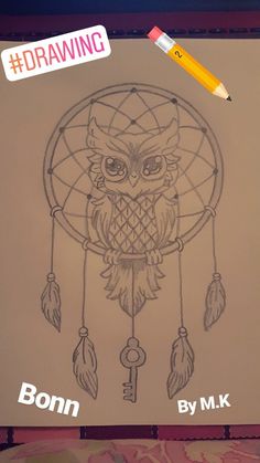 a drawing of an owl in a dream catcher