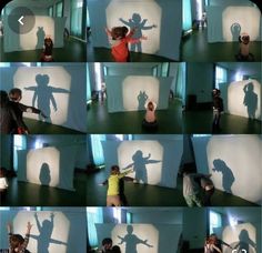 several images of children playing with shadows on the wall