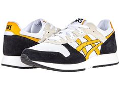 ASICS Tiger Lyte Classic - Men's Shoes : White/Sunflower : Put the finishing touches on your look with the ASICS Tiger Lyte Classic sneakers. Casual shoes with lightweight textile uppers and reinforcement panels. Lace-up closure for a custom fit. Padded tongue and collar. Textile lining. Padded footbed for all day comfort. EVA midsole. Flexible rubber outsole. Imported. Measurements: Weight: 12 oz Product measurements were taken using size 9, width D - Medium. Please note that measurements may v White High-top Textile Slip-on Sneakers, High-top Sports Sneakers In Textile, Textile High-top Sports Sneakers, Urban Style Lace-up Running Shoes With Rubber Sole, Sneakers With Elastic Laces And Round Toe, Functional Lace-up Sneakers With Cushioned Footbed, Athleisure Textile Running Shoes Lace-up, Mid-top Textile Sneakers With Laces, Athleisure Textile Lace-up Running Shoes