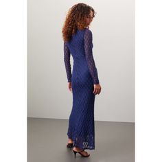 Blue mesh (45% Polyamide, 40% Cotton, 15% Elastane). Lining (100% Polyester). Sheath. Long sleeves. Square neck. Back zipper closure. 53" from shoulder to hemline. Imported. Elegant Blue Mesh Dress For Spring, Blue Sheer Midi Dress For Party, Chic Blue Mesh Dress For Evening, Elegant Blue Mesh Dress For Party, Blue Sheer Mesh Dress, Fitted Blue Mesh Dress, Blue Fitted Mesh Dresses, Elegant Blue Sheer Midi Dress, Chic Blue Sheer Maxi Dress